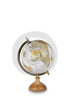 Antique globe isolated on white background with clipping path and shadow