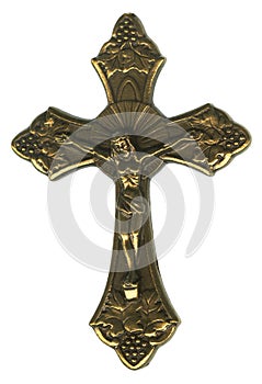 Antique Gold Bronze Grape Leaves Crucifix