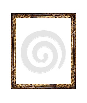 Antique gold frame isolated on white background.