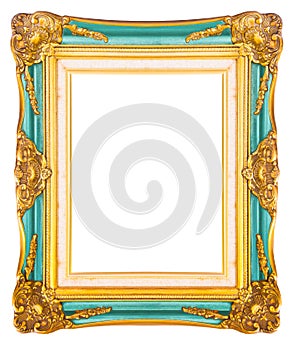 Antique gold frame isolated on white background