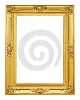 The antique gold frame on the white background