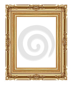 The antique gold frame on the white background