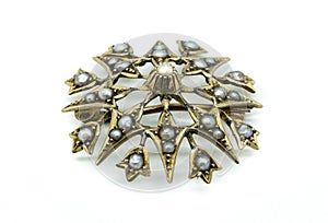 Antique Gold ladies Star Shaped Broach Diamond and Pearl Inlays.