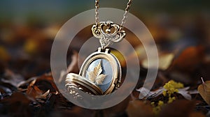 Antique Gold Locket With Autumn Leaves Design