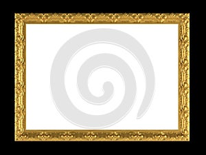 Antique gold ornamented picture frame isolated