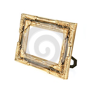 Antique gold photo frame isolated on the white background