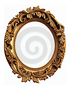 Antique gold picture frame isolated on white background, created with generative AI