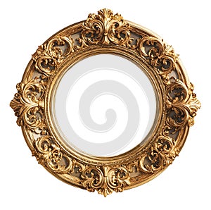 Antique gold round frame isolated