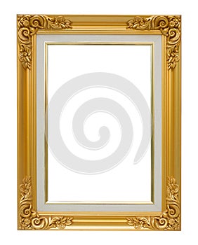 The antique gold vintage frame luxury isolated white background.