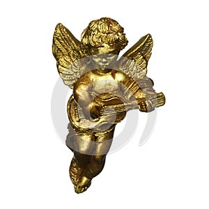 Antique golden angel making music