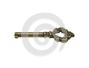 Antique golden door key isolated on white