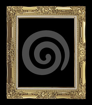 antique golden frame isolated on black background, clipping path