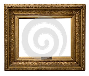 Antique golden frame isolated on white background