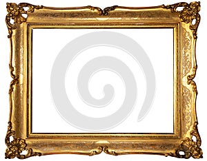 Antique golden frame isolated on white background.