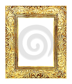 Antique golden frame isolated on white background, clipping path