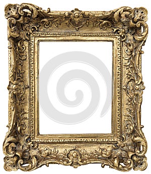 Antique golden frame on white background