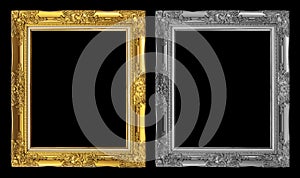 antique golden and gray frame isolated on black background, clipping path