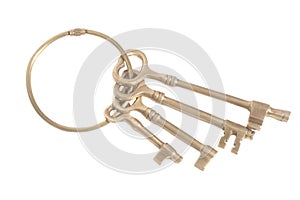 Antique golden keys on a keyring