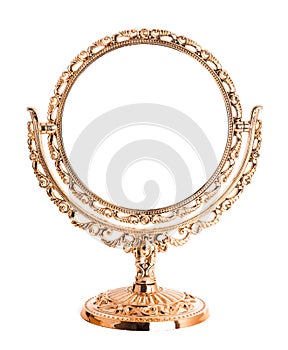 Antique golden mirror isolated