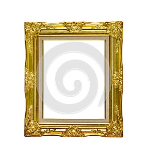 antique golden picture frame isolated on white background,clipping path