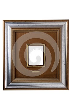 Antique golden and silver frame isolated on white background.