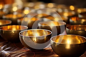Antique Golden singing bowls. Generate Ai