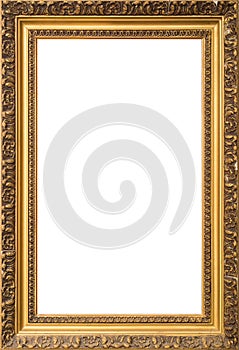 Antique golden wooden frame isolated on white background