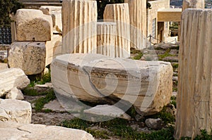 Antique greek column in Parthenon,Athens.