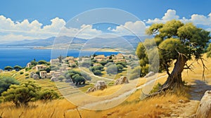 Antique Greek Island: A Charming Panorama Of Delicately Rendered Landscapes