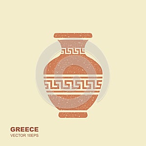 Antique Greek vase. Flat vector icon with scuffed effect