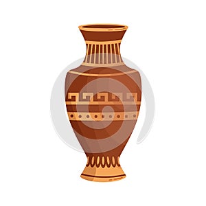 Antique greek vase with traditional hellenic ornaments vector flat cartoon illustration. Ancient grecian handmade