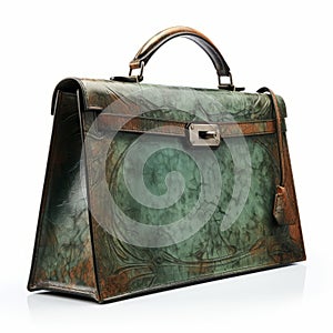 Antique Green Hermes Briefcase With Painterly Texture And Intricate Minimalism