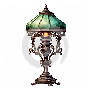 Antique Green Stained Glass Lamp Vector - Realistic And Detailed Rendering