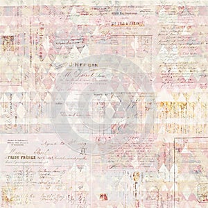 Antique grungy french invoice collage background in pastel colors