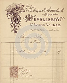 Antique grungy french invoice receipt with cherub graphic