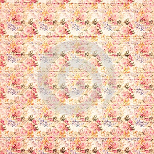 Antique grungy Vintage style botanical pink floral roses background on wood