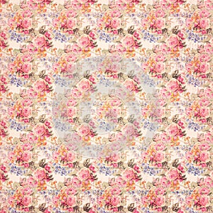 Antique grungy Vintage style botanical pink floral roses background on wood