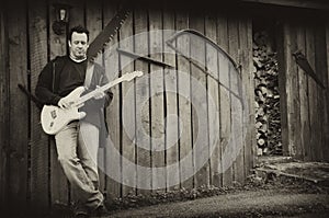 Antique guitarist portrait