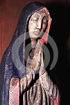 Antique hand carved wood statue of the virgin Mary