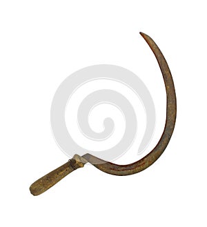 Antique hand scythe on a white background