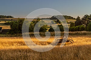 Antique hay rake in a farmers field.