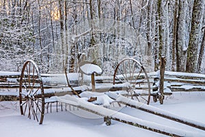 Antique hay rake, Winter scenic, Cumberland Gap National Park