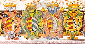 Antique heraldic banner. Medieval decoration ornament, vintage shield shape