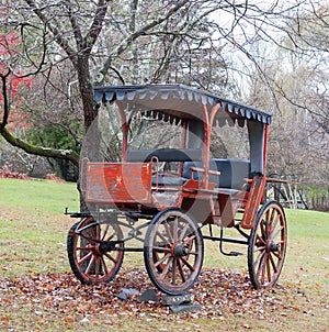 Antique Horse Drawn Carriage Parked on the Lawn.
