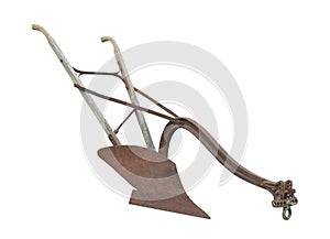 Antique horse drawn plow isolated.