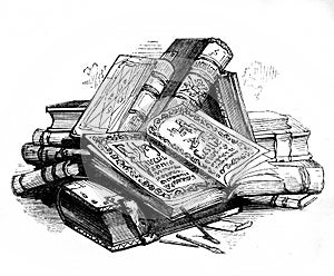 Antique Illustration of Ancient Books