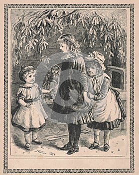 Antique illustration of the children. Vintage illustration of the children. Old picture. Storybook illustration