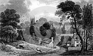 Antique Illustration of Historic English Village