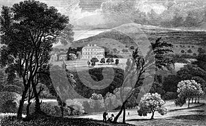 Antique Illustration of Historic House Landscape of South East England