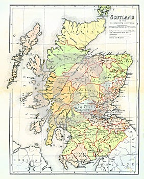 Antique Illustration of Historic Map of Scotland